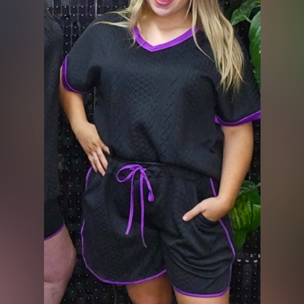 ✨NWT Rebel Raven Textured Knit V-Neck Black & Purple Lounge Sleepwear Set